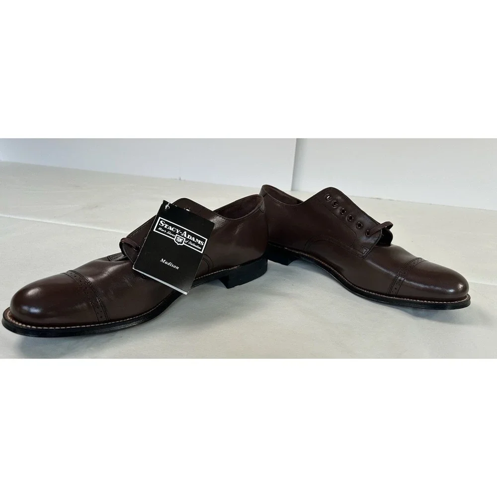 NWOB Stacy Adams Classic Madison Brown Leather Cap Toe Oxford Shoes USA Men's 10